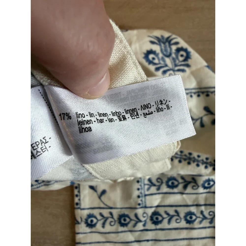Zara NWT Embroidered Linen Blend Straight Leg Pants Ivory & Blue Pattern Size XS - Picture 8 of 9